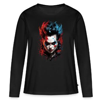 Gaming Chic: Postapokalyptische Gamerin - Frauen Premium Bio Langarmshirt - Schwarz - Vorne - Julia (174cm)