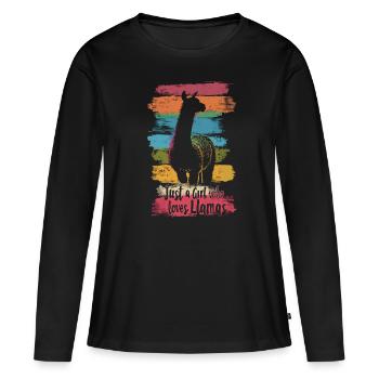 Lama Alpaka Vintage Just a Girl who loves Llamas - Frauen Premium Bio Langarmshirt - Schwarz - Vorne - Julia (174cm)