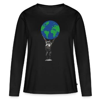 Monkey Earth Globe Ape Love Chimpanzee - Women's Premium Organic Long Sleeve Shirt - black - Front - Julia (174cm)