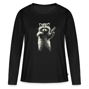 Raccoon with pistol - Women's Premium Organic Long Sleeve Shirt - black - Front - Julia (174cm)