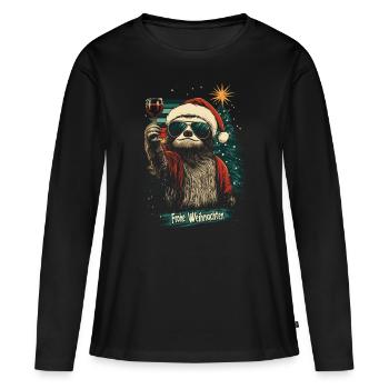 Faultier Weihnachten Wein - Frauen Premium Bio Langarmshirt - Schwarz - Vorne - Julia (174cm)