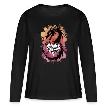 Maman Dragon – Mère forte avec du cœur et du feu - T-shirt manches longues Premium bio Femme - noir - Devant - Julia (174cm)
