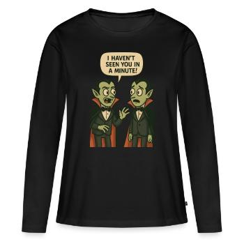 Je ne t’ai pas vu depuis une minute (Vampires) - T-shirt manches longues Premium bio Femme - noir - Devant - Julia (174cm)