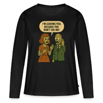 Je m’en vais, parce que vous ne me voyez pas ! - T-shirt manches longues Premium bio Femme - noir - Devant - Julia (174cm)