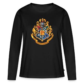 Harry Potter Emblème Poudlard Peinture - T-shirt manches longues Premium bio Femme - noir - Devant - Julia (174cm)