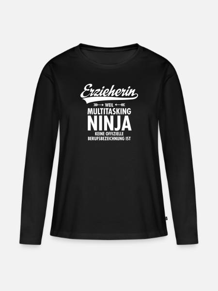 Erzieherin - Multitasking Ninja - Frauen Premium Bio Langarmshirt - Schwarz