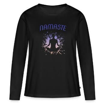 namaste - Frauen Premium Bio Langarmshirt - Schwarz - Vorne - Julia (174cm)
