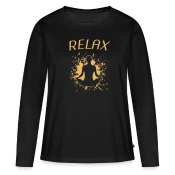Relax Yoga Shalom - Frauen Premium Bio Langarmshirt - Schwarz - Vorne - Julia (174cm)