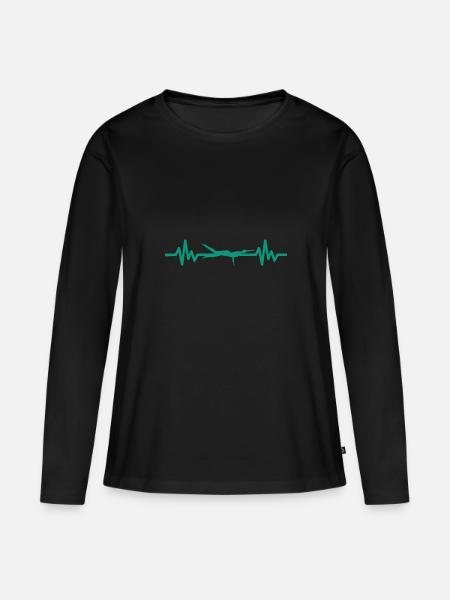 Herzschlag Schwimmer - Taucher Wassersport Athlet - Frauen Premium Bio Langarmshirt - Schwarz