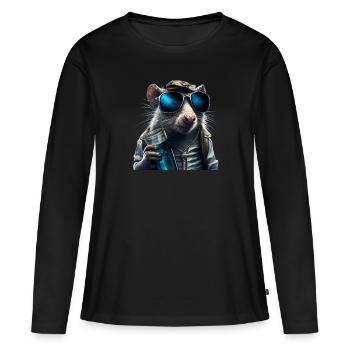 Un rat avec des lunettes et une boisson mystérieuse - T-shirt manches longues Premium bio Femme - noir - Devant - Julia (174cm)