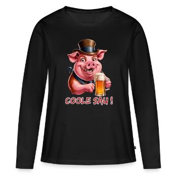 Coole Sau - Cooles Schwein - Party Sau - Frauen Premium Bio Langarmshirt - Schwarz - Vorne - Julia (174cm)
