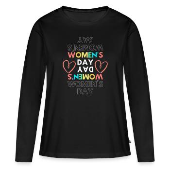 women's day - T-shirt manches longues Premium bio Femme - noir - Devant - Julia (174cm)