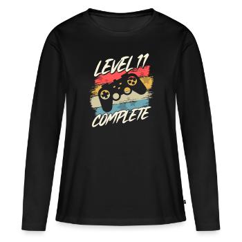11 Anniversaire 11 ans Enfants Cadeau - T-shirt manches longues Premium bio Femme - noir - Devant - Julia (174cm)