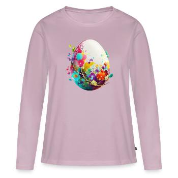 Oeuf de Pâques coloré et décoration printanière - T-shirt manches longues Premium bio Femme - rose poudré - Devant - Julia (174cm)