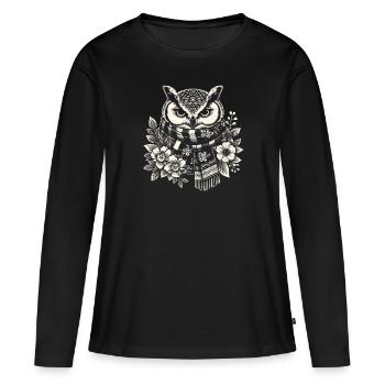 Winter Eule mit Schal - Frauen Premium Bio Langarmshirt - Schwarz - Vorne - Julia (174cm)