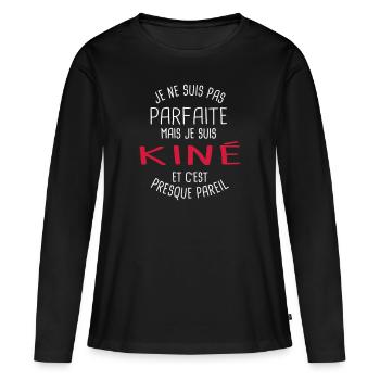 Pas parfaite mais kiné - T-shirt manches longues Premium bio Femme - noir - Devant - Julia (174cm)