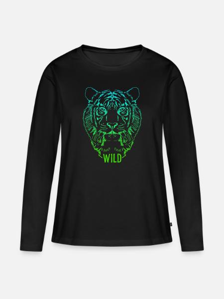Wild Tigerkopf Skizze - Frauen Premium Bio Langarmshirt - Schwarz