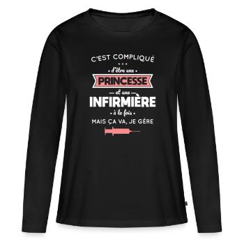 Compliqué d'être une princesse et une infirmière - T-shirt manches longues Premium bio Femme - noir - Devant - Julia (174cm)