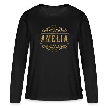 Amelia gold - Frauen Premium Bio Langarmshirt - Schwarz - Vorne - Julia (174cm)