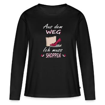 Ich muss Shoppen Shopping Design - Frauen Premium Bio Langarmshirt - Schwarz - Vorne - Julia (174cm)