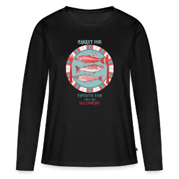 Sardines Vintage Publicité - T-shirt manches longues Premium bio Femme - noir - Devant - Julia (174cm)