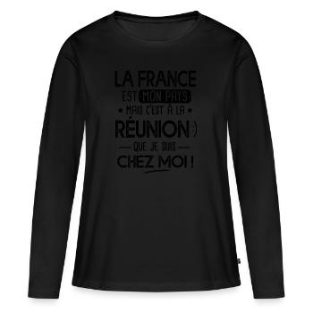 Réunion c'est chez moi Cadeau humour île reunion - T-shirt manches longues Premium bio Femme - noir - Devant - Julia (174cm)