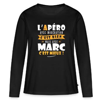 Humour Marc Apero T shirt Humour Drôles marc - T-shirt manches longues Premium bio Femme - noir - Devant - Julia (174cm)