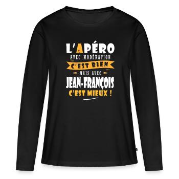 Jean-françois cadeau cadeau jean françois - T-shirt manches longues Premium bio Femme - noir - Devant - Julia (174cm)