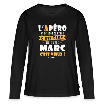 Marc Cadeau Humour personnalisé cadeau marc - T-shirt manches longues Premium bio Femme - noir - Devant - Julia (174cm)