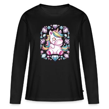 Süßes Kawaii Einhorn mit brillianten Farben - Frauen Premium Bio Langarmshirt - Schwarz - Vorne - Julia (174cm)