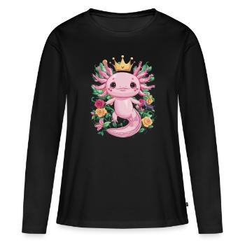 Königlicher Kawaii Axolotl mit Krone und Rosen - Frauen Premium Bio Langarmshirt - Schwarz - Vorne - Julia (174cm)