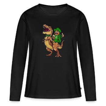 Leprechaun Reitet TRex | Happy St. Patrick's Day - Frauen Premium Bio Langarmshirt - Schwarz - Vorne - Julia (174cm)