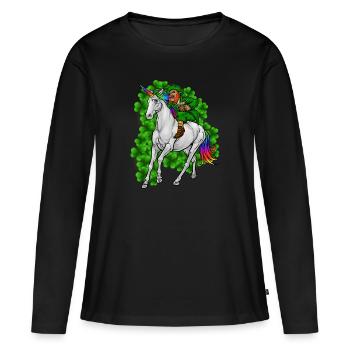 Leprechaun Reitet Einhorn Happy St. Patrick's Day - Frauen Premium Bio Langarmshirt - Schwarz - Vorne - Julia (174cm)