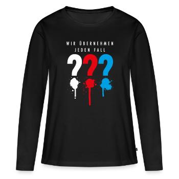 Die Drei ??? Wir übernehmen jeden Fall - Frauen Premium Bio Langarmshirt - Schwarz - Vorne - Julia (174cm)
