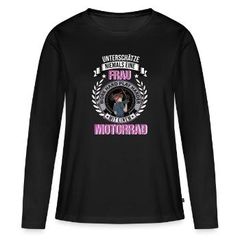 Bikerin Motorradfahrerin Bike Bikes Frau Bikergirl - Frauen Premium Bio Langarmshirt - Schwarz - Vorne - Julia (174cm)