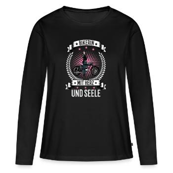 Bikerin Motorradfahrerin Bike Bikes Frau Bikergirl - Frauen Premium Bio Langarmshirt - Schwarz - Vorne - Julia (174cm)