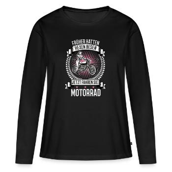 Bikerin Motorradfahrerin Bike Bikes Frau Bikergirl - Frauen Premium Bio Langarmshirt - Schwarz - Vorne - Julia (174cm)