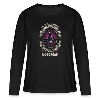 Bikerin Motorradfahrerin Bike Bikes Frau Bikergirl - Frauen Premium Bio Langarmshirt - Schwarz - Vorne - Julia (174cm)