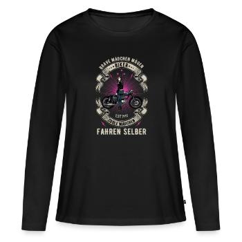 Bikerin Motorradfahrerin Bike Bikes Frau Bikergirl - Frauen Premium Bio Langarmshirt - Schwarz - Vorne - Julia (174cm)