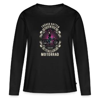 Motorrad Motorradfahrerin Frauenpower Bikerbraut - Frauen Premium Bio Langarmshirt - Schwarz - Vorne - Julia (174cm)