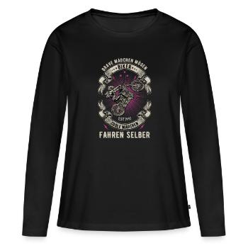 Bikerin Motorradfahrerin Bike Bikes Frau Bikergirl - Frauen Premium Bio Langarmshirt - Schwarz - Vorne - Julia (174cm)