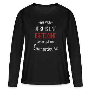 Bretonne avec option Emmerdeuse - T-shirt manches longues Premium bio Femme - noir - Devant - Julia (174cm)