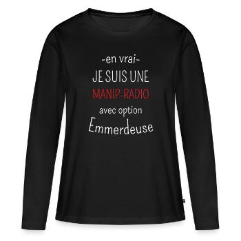 Manip Radio avec option emmerdeuse - T-shirt manches longues Premium bio Femme - noir - Devant - Julia (174cm)