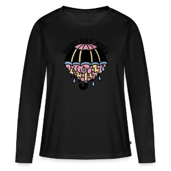 Parapluie avec temps violent Nuage Vibrations de jour de pluie - T-shirt manches longues Premium bio Femme - noir - Devant - Julia (174cm)