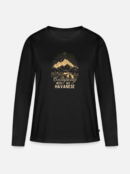 Havaneser Zelten Wandern Outdoor - Frauen Premium Bio Langarmshirt - Schwarz