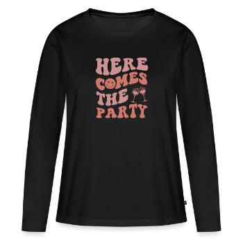 Here comes the Party, hier kommt der Anhang - Frauen Premium Bio Langarmshirt - Schwarz - Vorne - Julia (174cm)