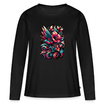 Colorful Flourish: Vibrant Avian Artistry - Women's Premium Organic Long Sleeve Shirt - black - Front - Julia (174cm)