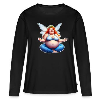 Niedliche dicke gute Laune Fee - Frauen Premium Bio Langarmshirt - Schwarz - Vorne - Julia (174cm)