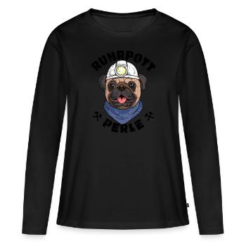 Mops Ruhrpott Perle - Frauen Premium Bio Langarmshirt - Schwarz - Vorne - Julia (174cm)