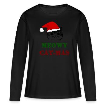 Meow Cat Noël Joyeux cadeau de Noël - T-shirt manches longues Premium bio Femme - noir - Devant - Julia (174cm)